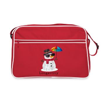 Longevity Schneemann – Humorvolles Winterdesign - Retro Tasche - Rot/Weiß - Vorne