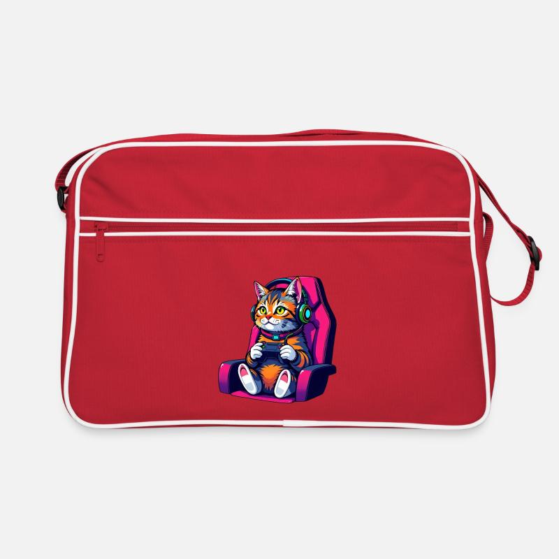 Retro Gamer Katze mit Headset und Controller Retro Tasche