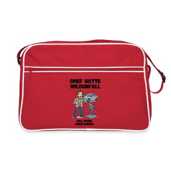 Unfallhilfe Cartoon mit Fisch und Auto - Retro Tasche - Rot/Weiß - Vorne