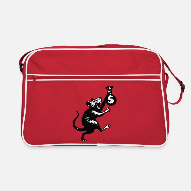 Ratte mit Geldsack im Banksy-Style - Retro Tasche - Rot/Weiß
