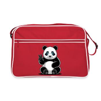 Dessin animé Panda Peace Sign - Sac Retro - rouge/blanc - Devant