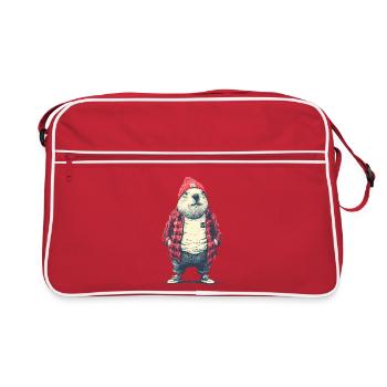 Beaver in red plaided jacket - Retro Bag - red/white - Front
