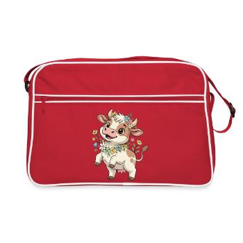Vache avec une couronne de fleurs - Sac Retro - rouge/blanc - Devant