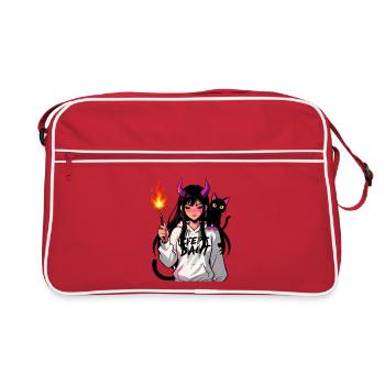Sweat à capuche démoniaque avec bâton de flamme et chat - Sac Retro - rouge/blanc - Devant