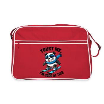 Panda Skier Comic Funny Winter Sports - Retro Bag - red/white - Front