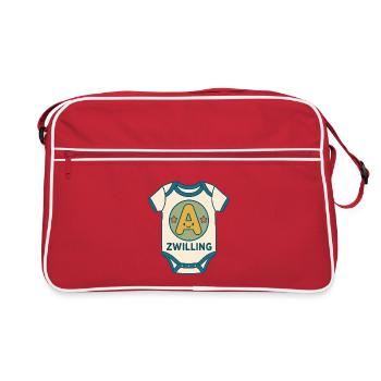 Zwilling Buchstabe A Babybody - Retro Tasche - Rot/Weiß - Vorne