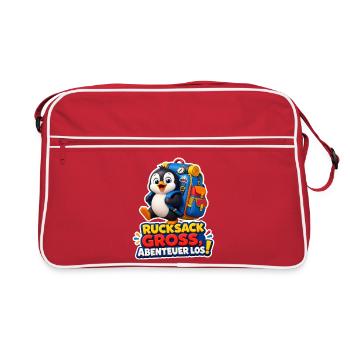 Pinguin Rucksack groß Abenteuer los Reise Humor - Retro Tasche - Rot/Weiß - Vorne