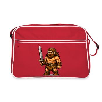 Pixel Barbar mit Schwert - Retro Tasche - Rot/Weiß - Vorne