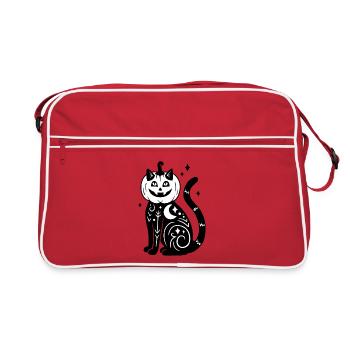 Halloween Katze Kürbiskostüm - SW mit Sternen - Retro Tasche - Rot/Weiß - Vorne