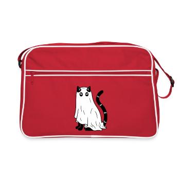 Halloween Katze Gespenst - SW - Retro Tasche - Rot/Weiß - Vorne