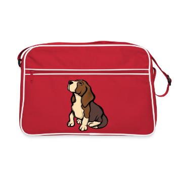 Beagle-Porträt in warmen Tönen - Retro Tasche - Rot/Weiß - Vorne