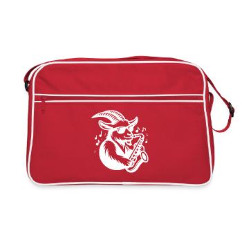 Goat Playing Saxophone Farm Silhouette - Retro Bag - red/white - Front