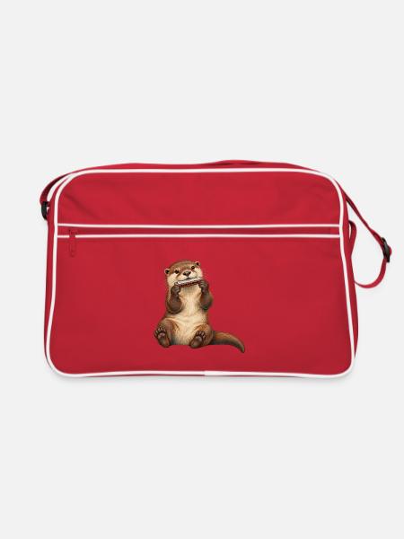 Otter spielt Mundharmonika - Retro Tasche - Rot/Weiß