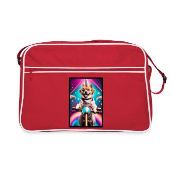 Unicorn Corgi Neon Ride - Retro Bag - red/white - Front