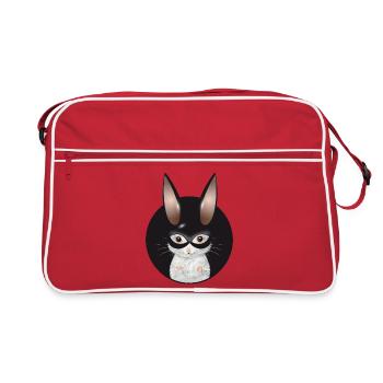 Cute White Mouse with Bunny Mask in Patch - Retro Bag - red/white - Front