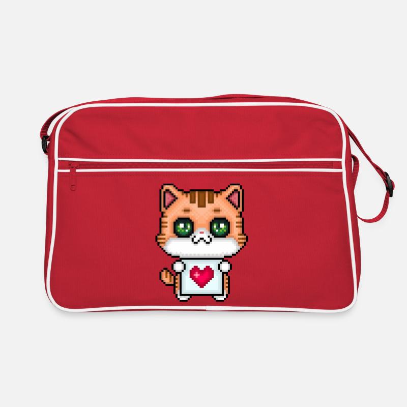 Pixelliebendes Kätzchen - Retro Tasche - Rot/Weiß