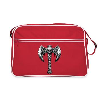 Design de crâne de hache lançant une hache - Sac Retro - rouge/blanc - Devant