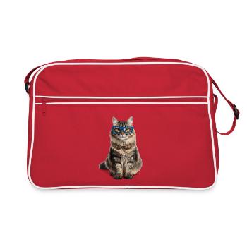 Chat tigré avec des lunettes bleues – Good Pet Edition - Sac Retro - rouge/blanc - Devant