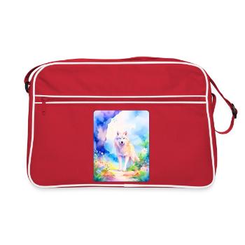 Loup blanc entouré de fleurs - Sac Retro - rouge/blanc - Devant