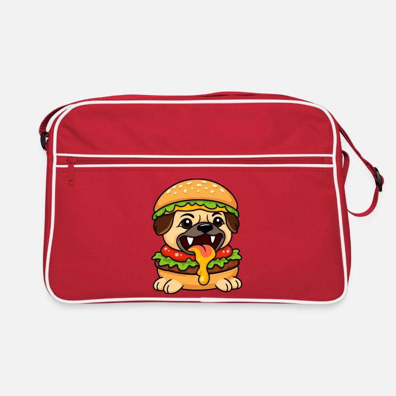 Drôle de carlin avec burger cheeseburger restauration rapide Sac Retro
