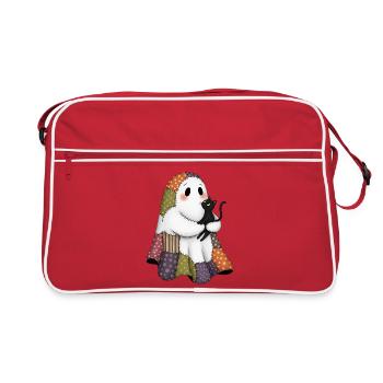 Patchwork Ghost with Black Cat - Retro Bag - red/white - Front