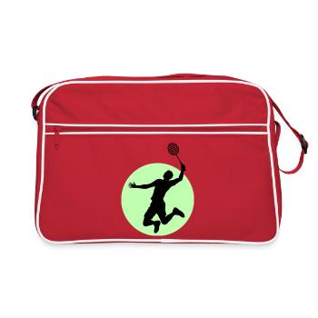 Badminton Spieler Silhouette – Smash Power - Retro Tasche - Rot/Weiß - Vorne
