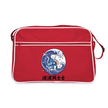  Funny Cat Great Wave off Kanagawa Japanese Art - Retro Tasche - Rot/Weiß - Vorne