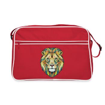 Colorful Lion Head with Leaf Pattern - Retro Bag - red/white - Front