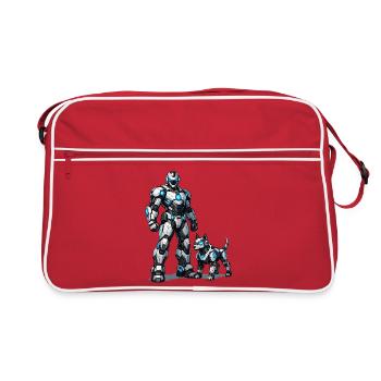 Kampfroboter Duo: Metallische Begleiter - Retro Tasche - Rot/Weiß - Vorne