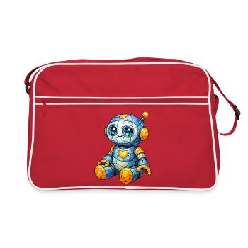 Robot Motif Stained Glass Window Look Cartoon - Retro Bag - red/white - Front