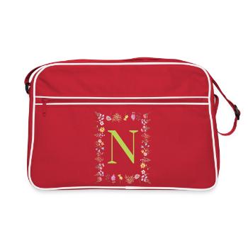 Florale Initialen " N ", Buchstaben Monogramm  - Retro Tasche - Rot/Weiß - Vorne