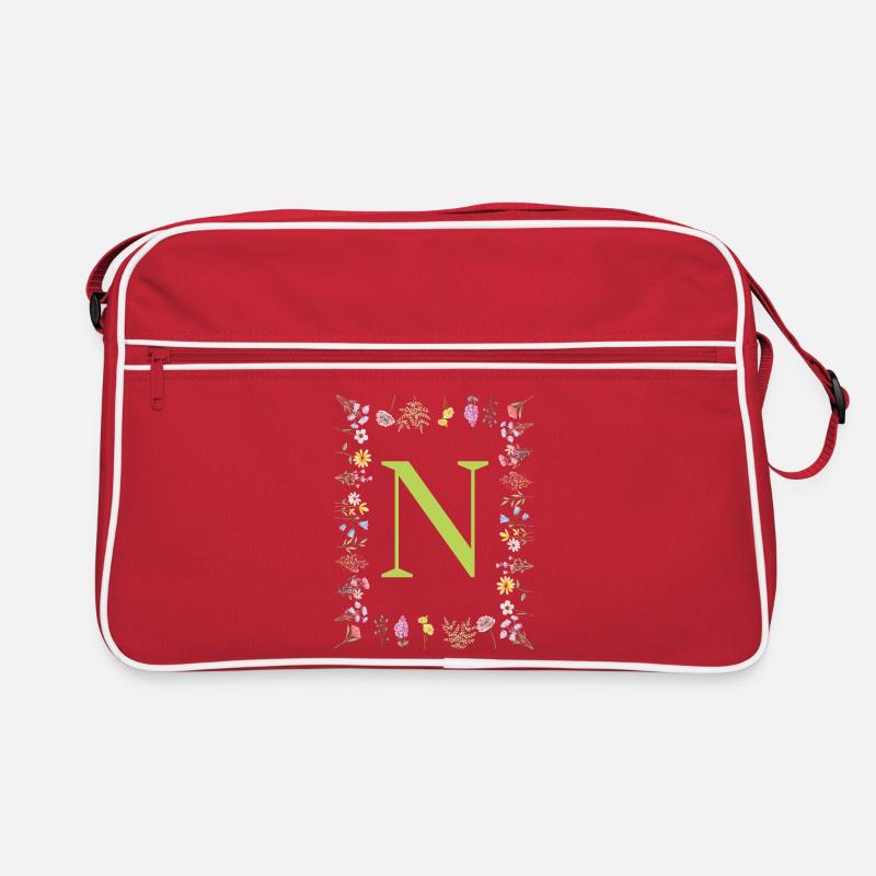 Florale Initialen " N ", Buchstaben Monogramm  Retro Tasche