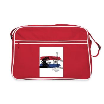 Niederländische Skyline mit Löwe und Windmühle - Retro Tasche - Rot/Weiß - Vorne