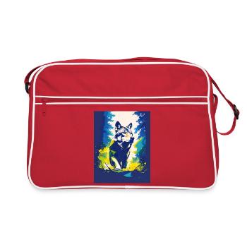 Geometrischer Wolf-Neonwald - Retro Tasche - Rot/Weiß - Vorne
