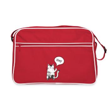 Hey Cat Stroke Drawing - Retro Bag - red/white - Front