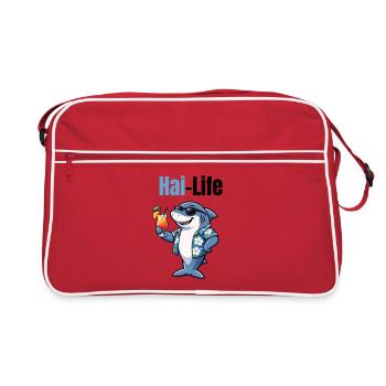 Vie de requin | Requin de dessin animé sympa avec une ambiance estivale - Sac Retro - rouge/blanc - Devant