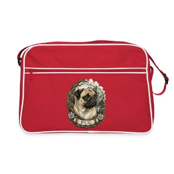 Pug in vintage style with mountain landscape - Retro Bag - red/white - Front