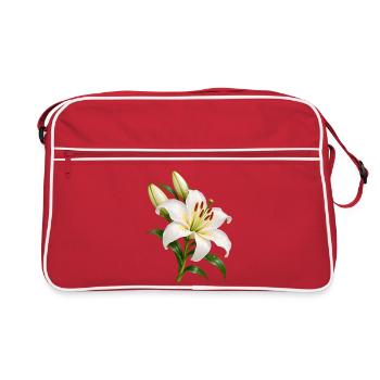 Weiße Lilienblüte mit Tau - Retro Tasche - Rot/Weiß - Vorne