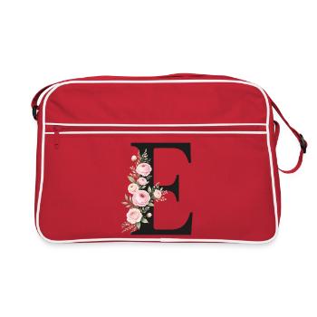 E Buchstabe Monogram Floral - Retro Tasche - Rot/Weiß - Vorne