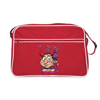 Lustiger Teufel mit Fledermaus - Retro Tasche - Rot/Weiß - Vorne