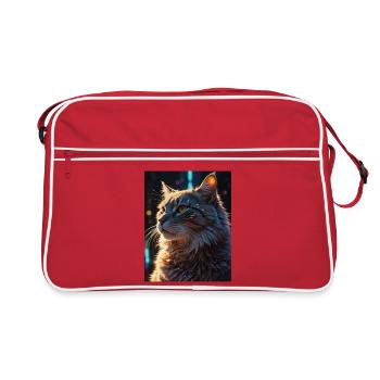 Sternenpfote: Neon-Katze im Licht - Retro Tasche - Rot/Weiß - Vorne