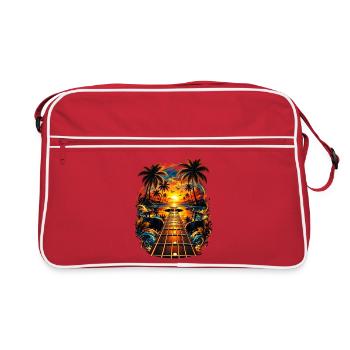 Tropische Gitarre Sonnenuntergang Musik Palmen - Retro Tasche - Rot/Weiß - Vorne
