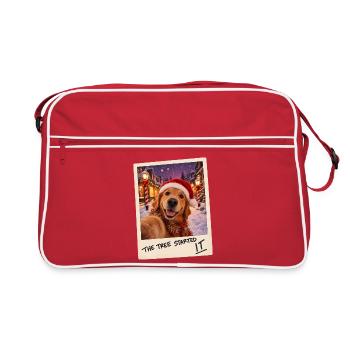The Tree Started It Golden Retriever Selfie - Retro Tasche - Rot/Weiß - Vorne