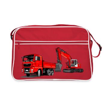 Chantier de construction avec pelle et camion benne - Sac Retro - rouge/blanc - Devant