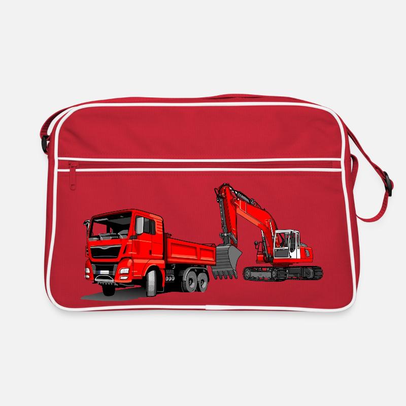 Baustelle mit Bagger und Kipplaster Retro Tasche