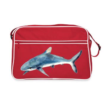 Raubtier Hai Shark Watercolor Aquarell Shirt - Retro Tasche - Rot/Weiß - Vorne
