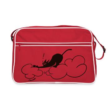 Adorable Chat noir sur les nuages Illustration minimale de chat - Sac Retro - rouge/blanc - Devant