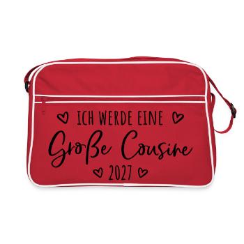 Ich werde eine Große Cousine 2027  - Retro Tasche - Rot/Weiß - Vorne