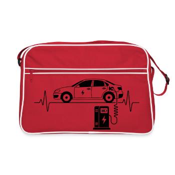 Amour des voitures électriques avec battement de cœur Voitures électriques - Sac Retro - rouge/blanc - Devant