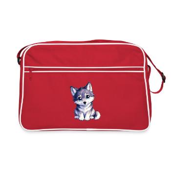 Chiot loup câlin aux yeux bleus - Sac Retro - rouge/blanc - Devant